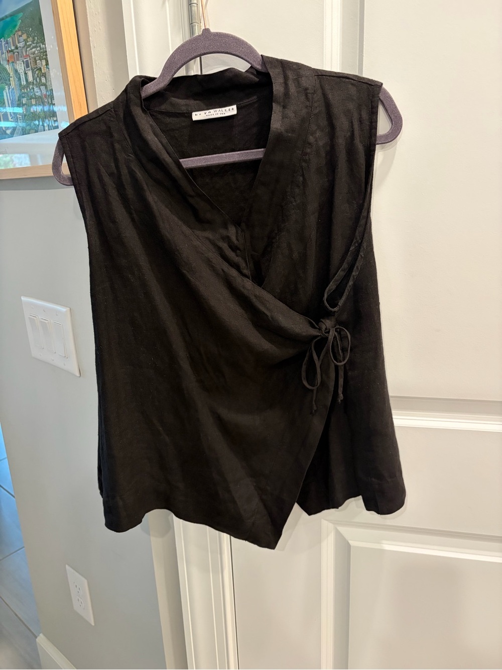 bryn Walker Black Sleeveless Wrap Camisole linen